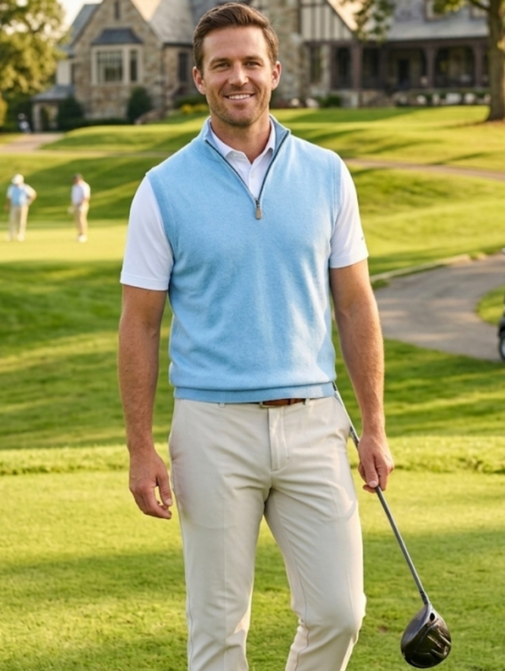 Peter Millar Cotton Cashmere Quarter Zip Vest Pullover Baby Blue